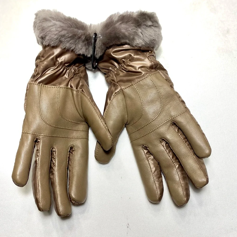 All Weather Touchscreen Compatible Quilted Gloves with Genuine Shearling Trim